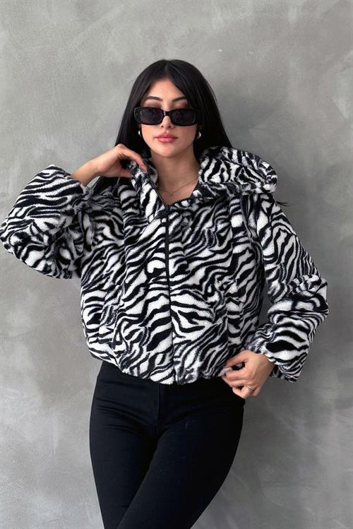Leopard Printed Pejush Wholesale Coat - Black Zebra