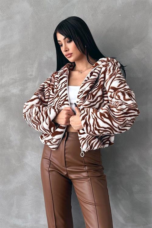 Leopard Printed Pejush Wholesale Coat - Tan Zebra