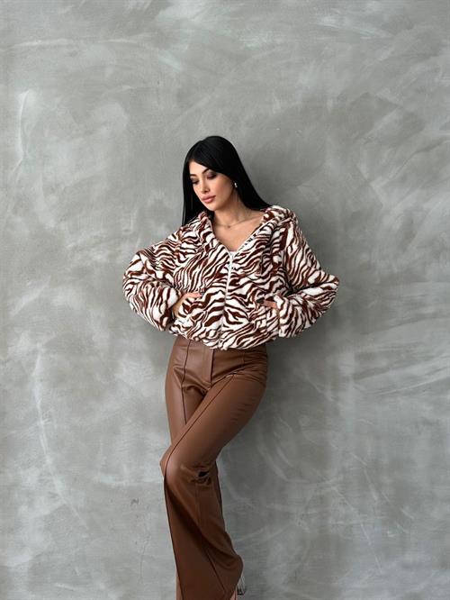 Leopard Printed Pejush Wholesale Coat - Tan Zebra