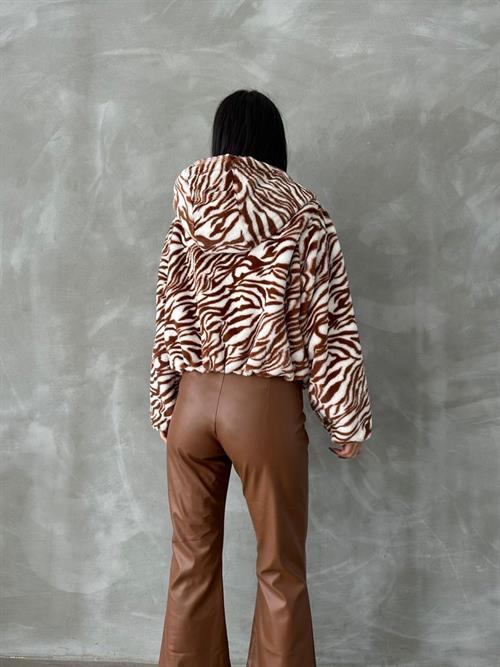 Leopard Printed Pejush Wholesale Coat - Tan Zebra