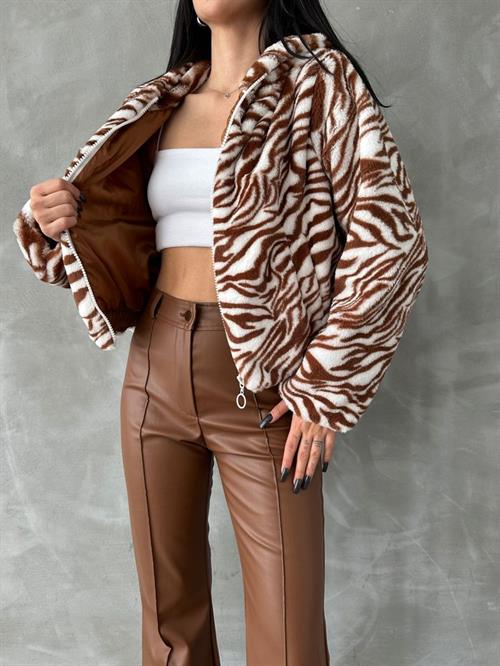 Leopard Printed Pejush Wholesale Coat - Tan Zebra