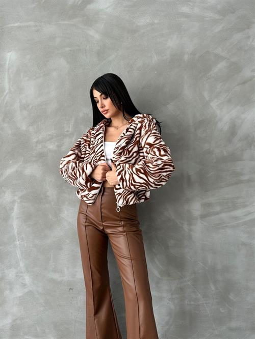 Leopard Printed Pejush Wholesale Coat - Tan Zebra