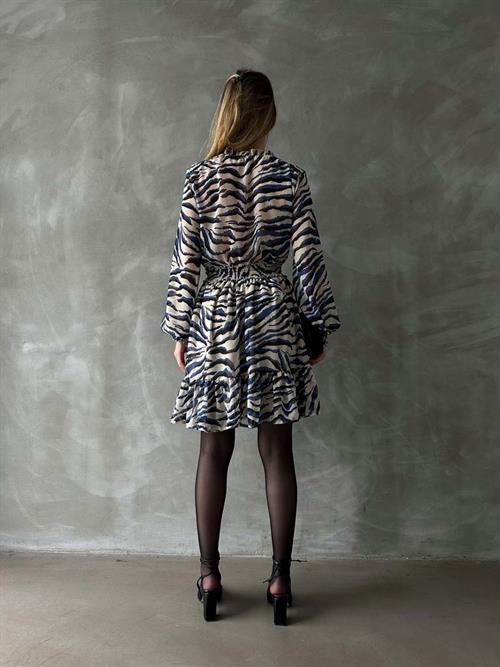 Leopar Çizgili Toptan Elbise - Mavi