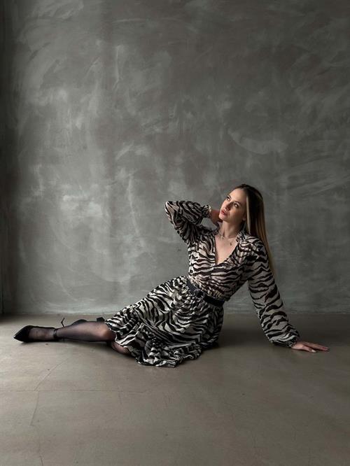 Leopar Çizgili Toptan Elbise - Siyah