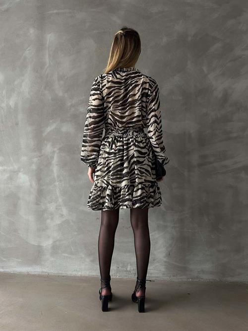 Leopar Çizgili Toptan Elbise - Siyah