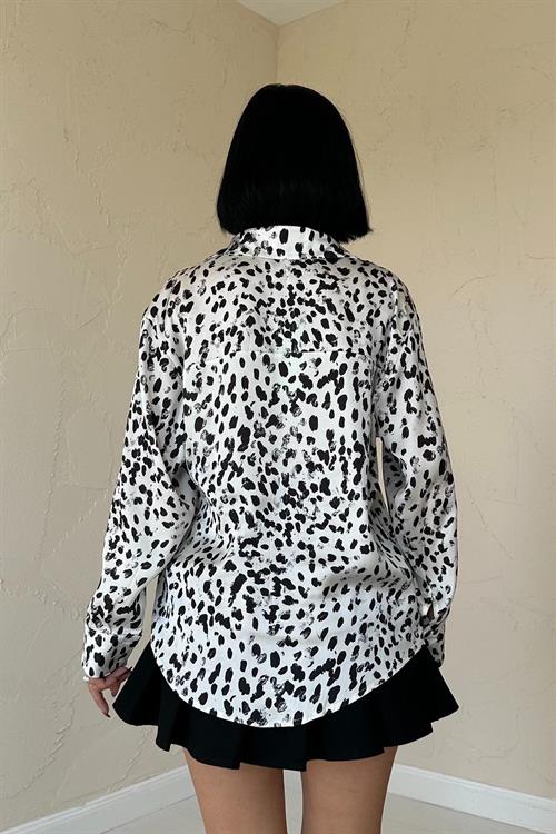 Wholesale Ecru Leopard Print Satin Shirt