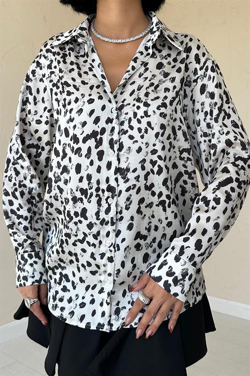 Wholesale Ecru Leopard Print Satin Shirt
