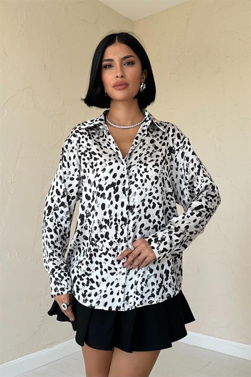 Wholesale Ecru Leopard Print Satin Shirt