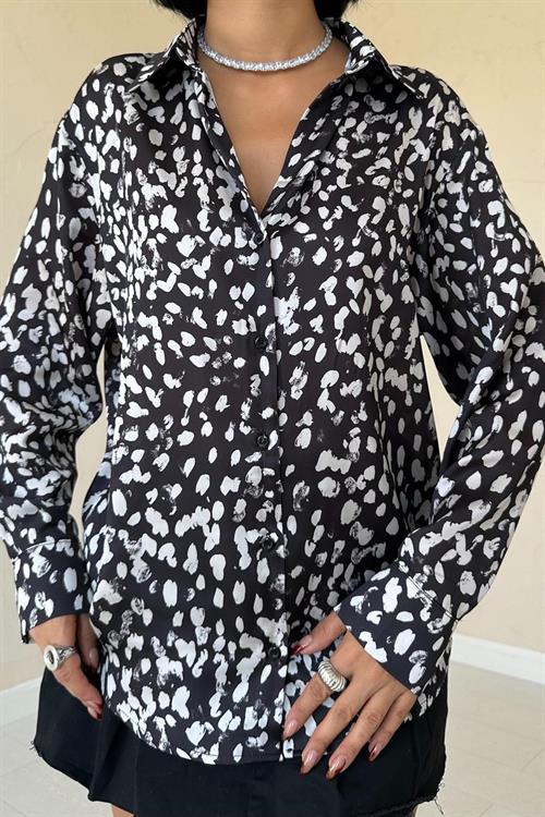 Wholesale Black Leopard Print Satin Shirt