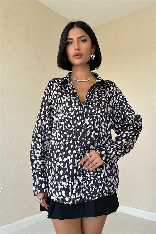 Wholesale Black Leopard Print Satin Shirt