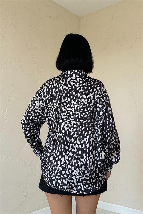 Wholesale Black Leopard Print Satin Shirt