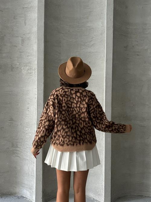 Leopard Tricot Wholesale Blouse - Coffee