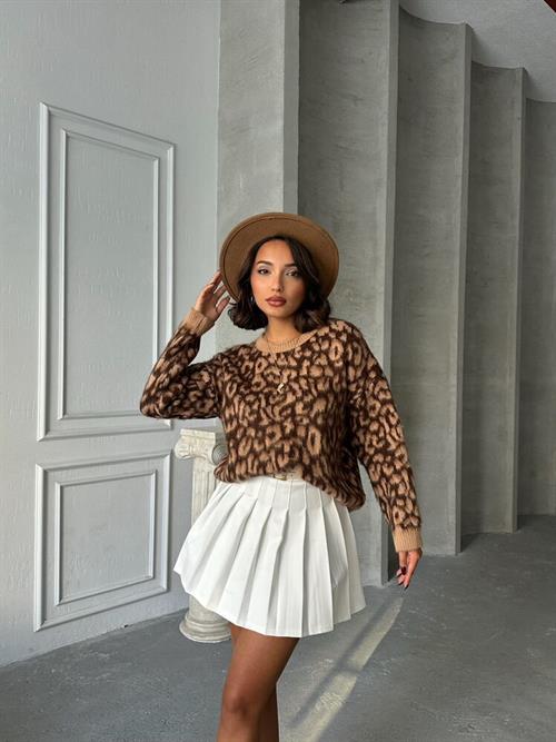 Leopard Tricot Wholesale Blouse - Coffee