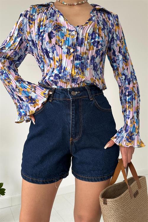 Wholesale Lilac Pleated Floral Print Shirt