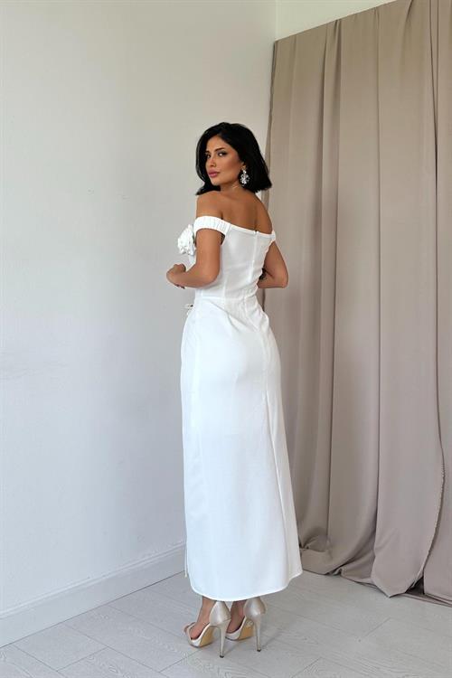 Wholesale White Madonna Collar Rose Dress