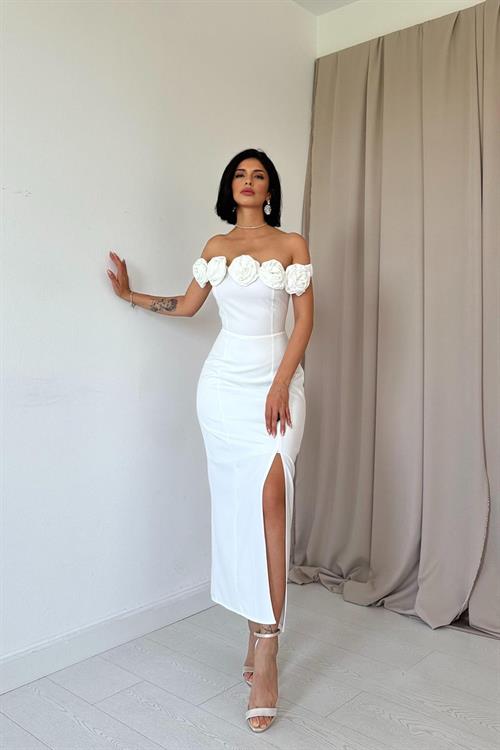 Wholesale White Madonna Collar Rose Dress