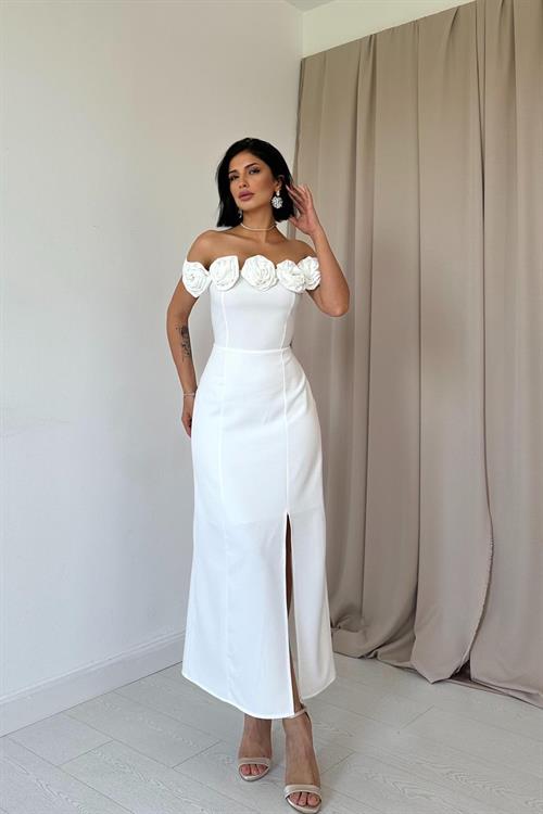 Wholesale White Madonna Collar Rose Dress