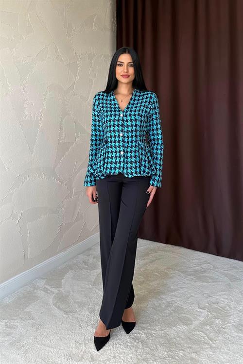 Toptan Mavi Arka Fiyonk Detaylı Ceket