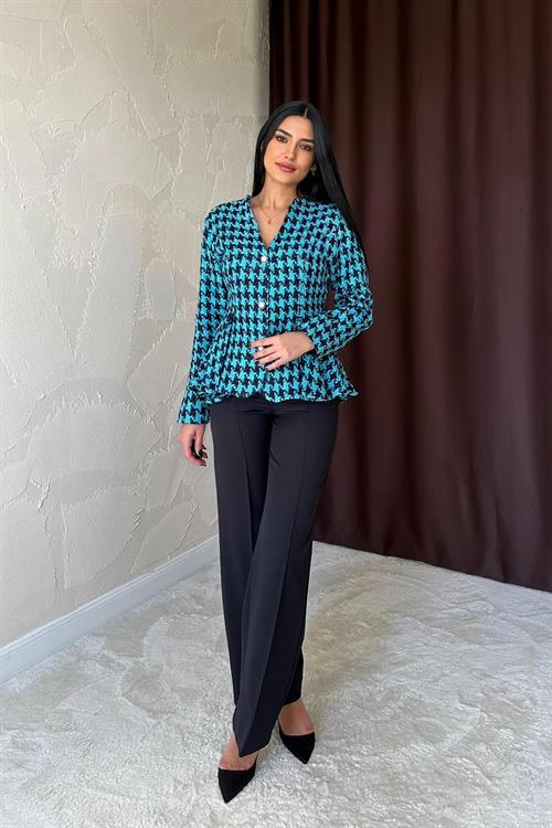 Toptan Mavi Arka Fiyonk Detaylı Ceket