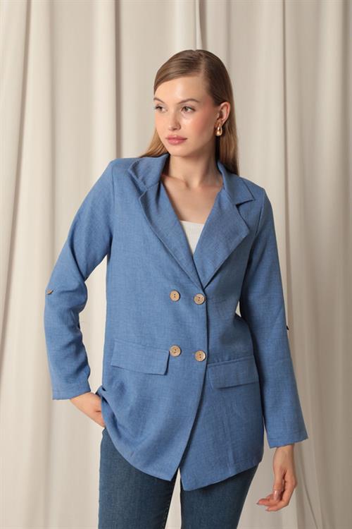 Wholesale Melange Linen Fabric Womens Indigo Jacket