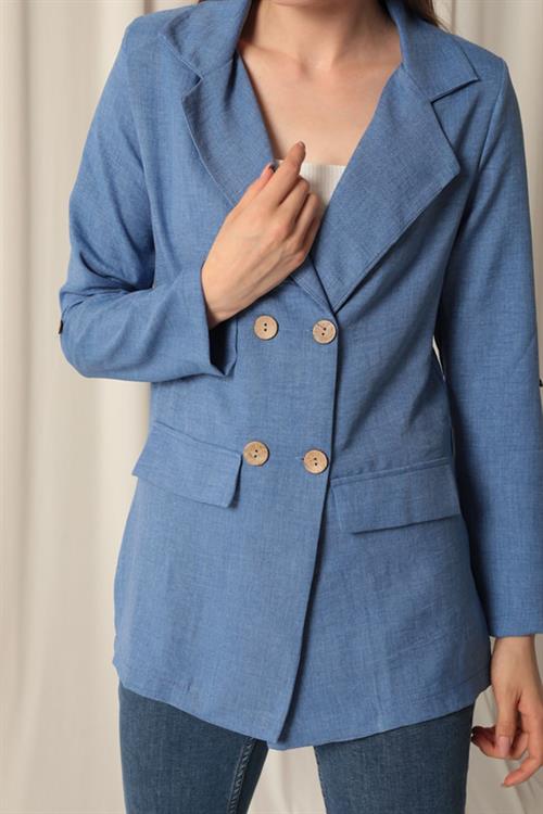 Wholesale Melange Linen Fabric Womens Indigo Jacket