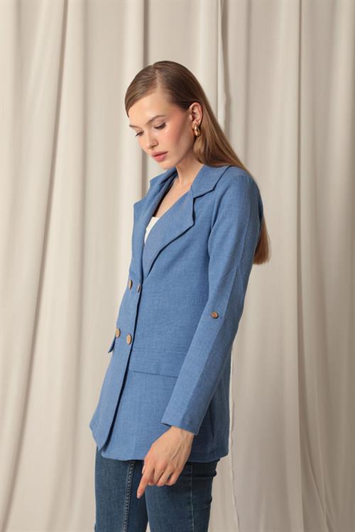 Wholesale Melange Linen Fabric Womens Indigo Jacket