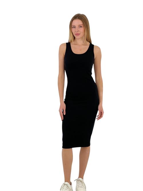 Minimalist Siyah Düz Kolsuz Elbise