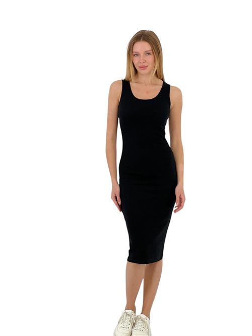 Minimalist Siyah Düz Kolsuz Elbise