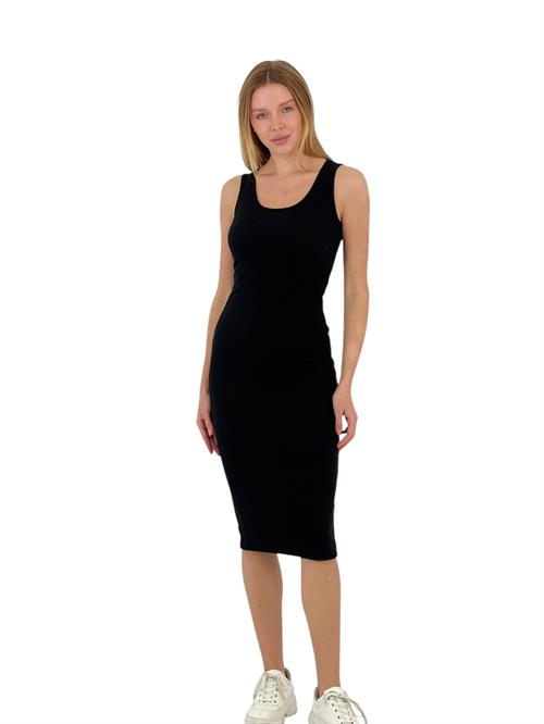 Minimalist Siyah Düz Kolsuz Elbise