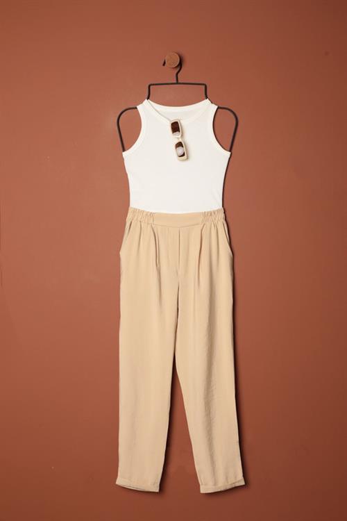 Modal Fabric Double Leg Womens Trousers-Beige