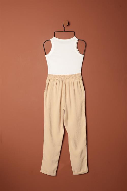 Modal Fabric Double Leg Womens Trousers-Beige
