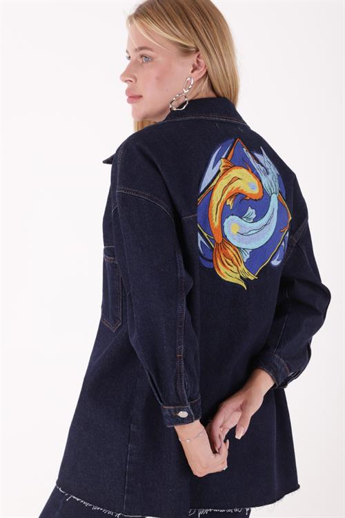 Wholesale Embroidered Denim Jacket - Dark Blue