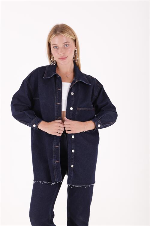 Wholesale Embroidered Denim Jacket - Dark Blue
