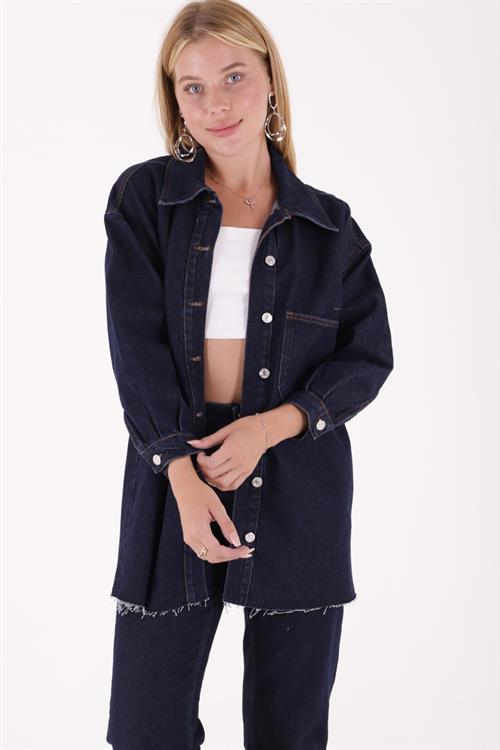Wholesale Embroidered Denim Jacket - Dark Blue