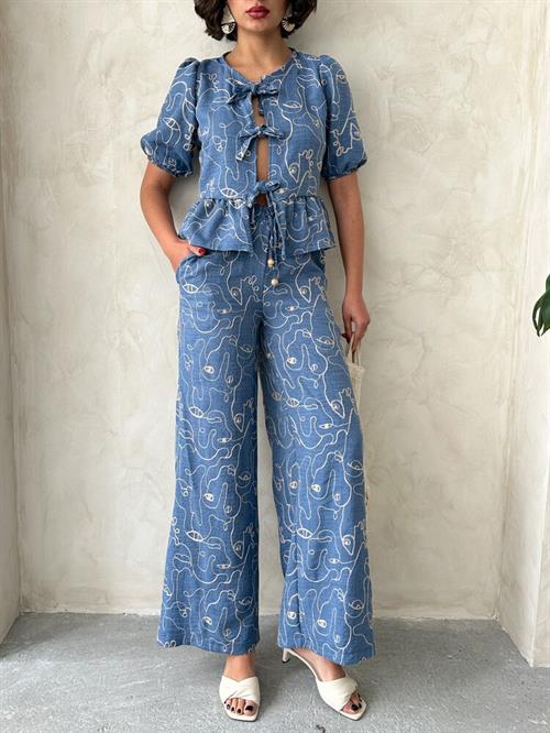 Embroidered Wholesale Trousers - Dark Blue