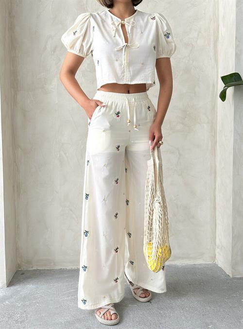 Wholesale Trousers With Embroidery - Stone | Toshow