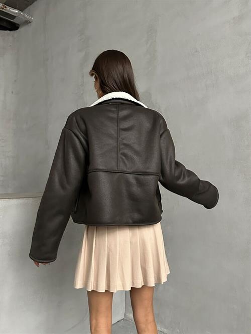 Wholesale Coat with Nubuck Fur Collar - Anthracite Cream