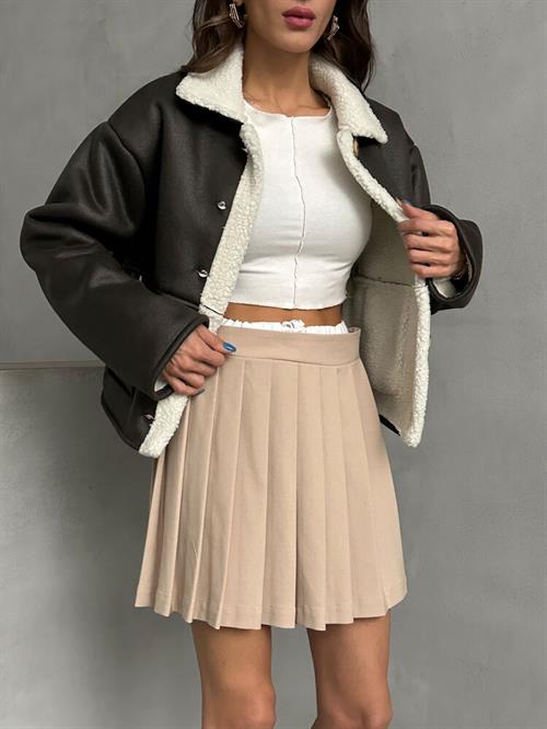 Wholesale Coat with Nubuck Fur Collar - Anthracite Cream