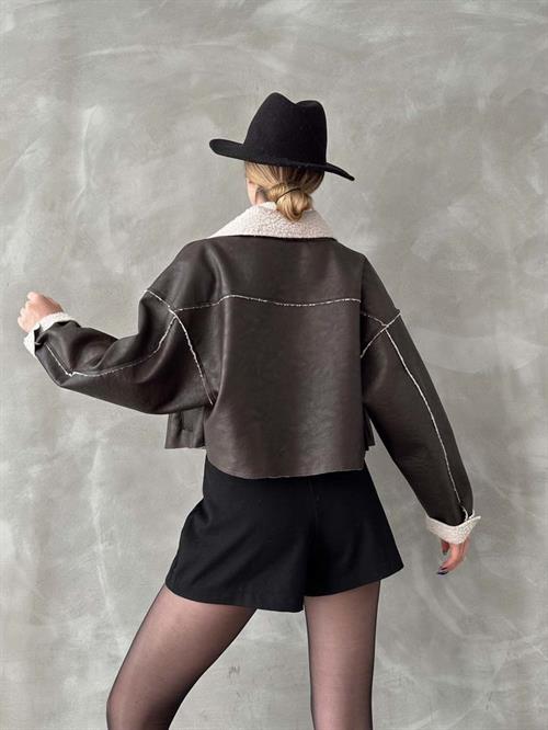 Nubuck Wholesale Coat with Fur Collar - Coffee