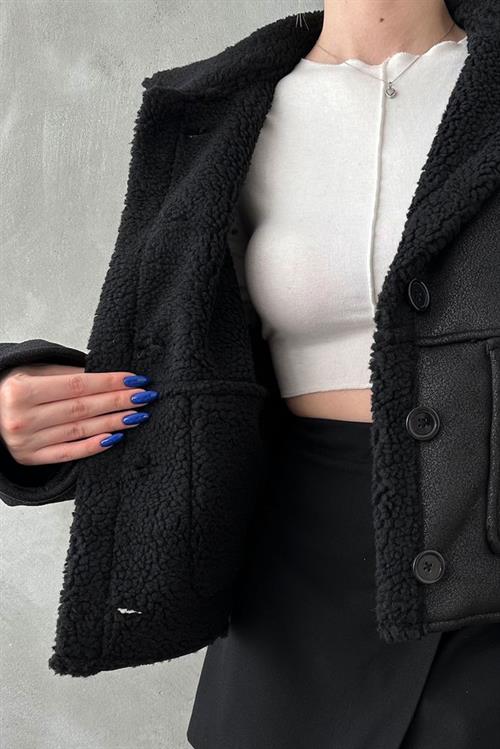 Nubuck Wholesale Coat with Fur Collar - Black Black