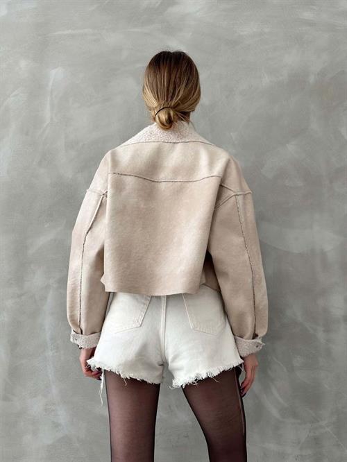 Wholesale Coat with Nubuck Fur Collar - Stone