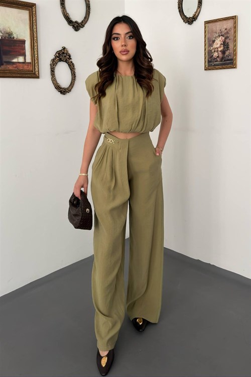Olive Modal Bluz Ve Pantolon Takım