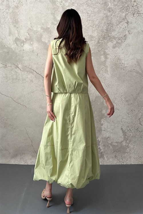 Olive Poplin Yelek Etek Takım
