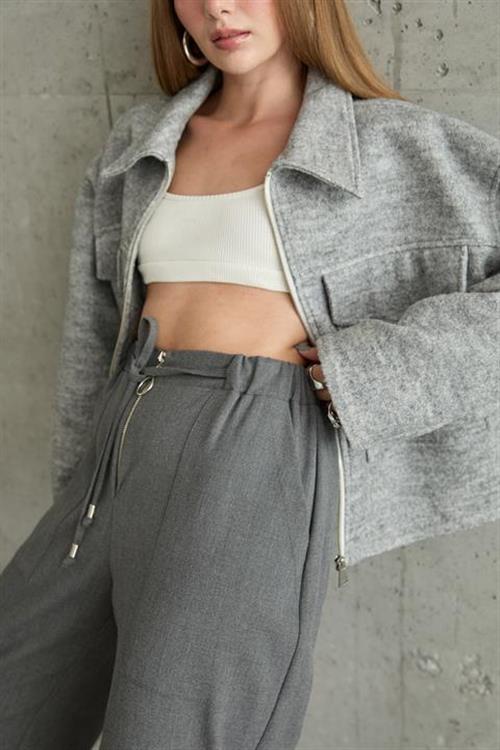 Wholesale Front Zipper Pants - Grey