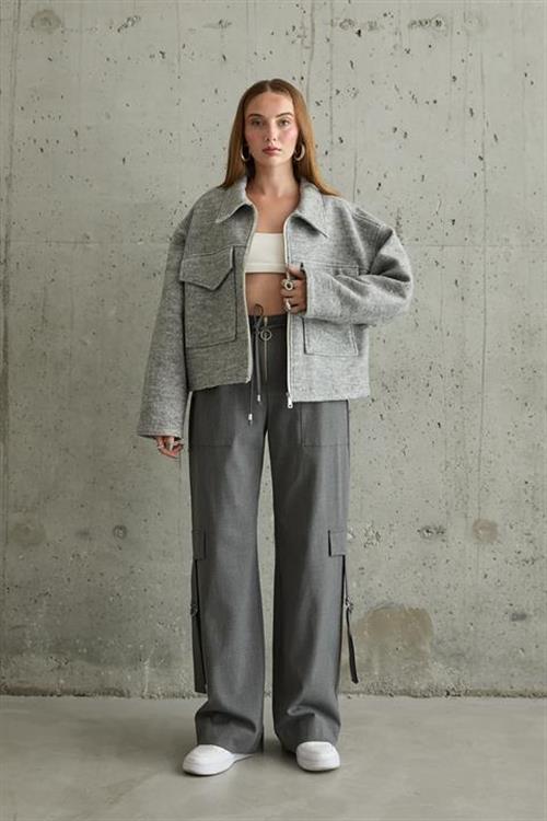 Wholesale Front Zipper Pants - Grey