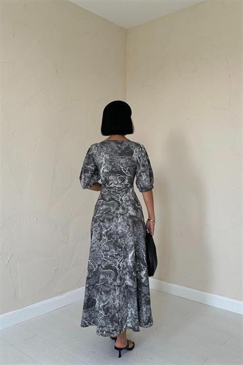 Wholesale Front Buttoned Heart Collar Dress - Khaki