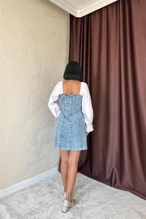 Toptan Mavi Önü Fiyoklu Kot Elbise