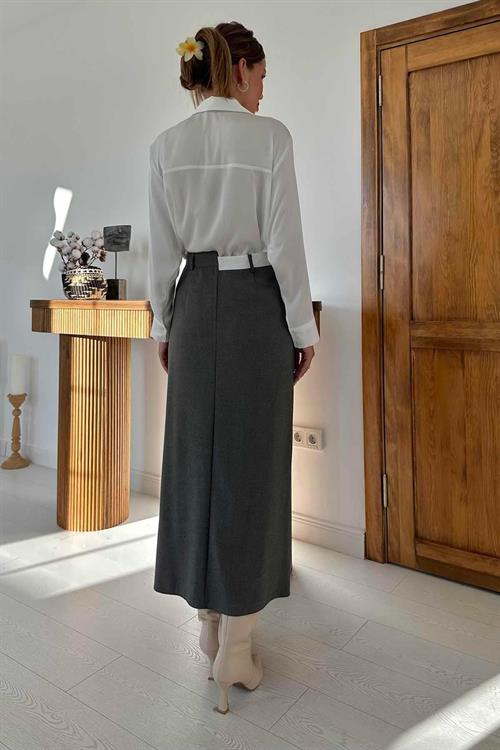 Wholesale Gray Polyviscose Skirt with Front Slit