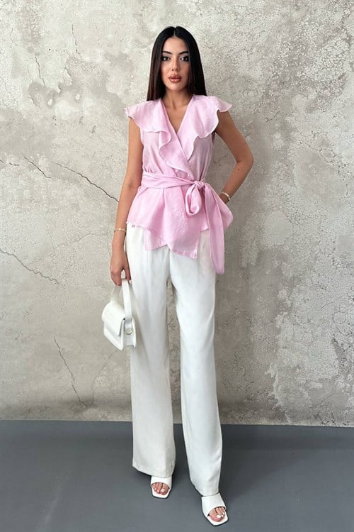 Wholesale Pink Blouse with Tie Front