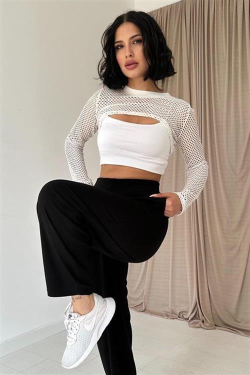 Toptan Siyah Pensli Lastik Detaylı Pantolon